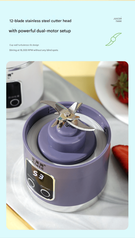 Green 7.4V Portable Blender Smoothie Maker 450ml Wireless Rechargeable Juicer Cup with 12 - Blade Stainless Steel Cutter, LED Digital Display, USB Charging Personal Blender for Travel Gym Office Home - RnR Galore