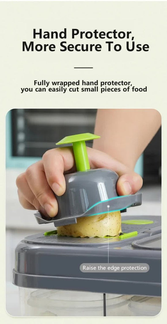 Green And Grey Ultimate 12 - in - 1 Multi - Functional Vegetable Slicer Dicer Chopper - Mandoline with Storage Containers & Drain Basket - RnR Galore