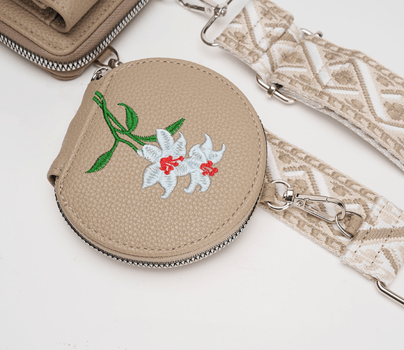 Green Chic Floral Embroidered 2 - in - 1 Crossbody Phone Bag with Coin Purse - RnR Galore