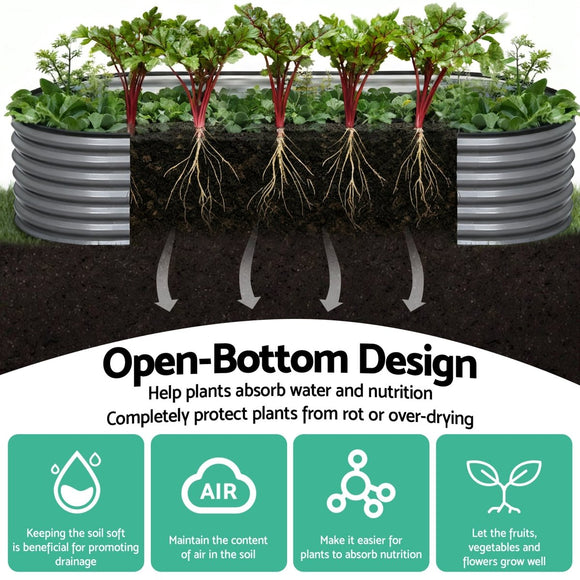 Green Fingers 3 Pcs Raised Garden Bed Kit Oval Galvanized Steel Planter Boxes 160x80x42cm, Heavy Duty Metal Elevated Garden Bed for Vegetables Flowers Herbs, with Safety Edging, Gloves & Pegs Included - RnR Galore