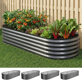 Green Fingers 4 Pcs Raised Garden Bed Kit Oval Galvanized Steel Planter Boxes 160x80x42cm, Heavy Duty Metal Elevated Garden Bed for Vegetables Flowers Herbs, with Safety Edging, Gloves & Pegs Included - RnR Galore