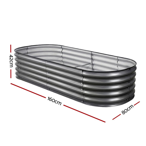 Green Fingers 4 Pcs Raised Garden Bed Kit Oval Galvanized Steel Planter Boxes 160x80x42cm, Heavy Duty Metal Elevated Garden Bed for Vegetables Flowers Herbs, with Safety Edging, Gloves & Pegs Included - RnR Galore