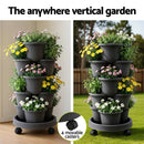 Green Fingers 5 Tier Vertical Garden Planter, Stackable Planters with 4 Wheels, Black, Raised Garden Bed, Garden Tower Indoor Outdoor, Auto Drainage System, for Strawberries, Herbs, Flower, Vegetables - RnR Galore