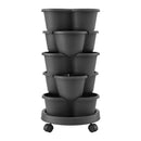 Green Fingers 5 Tier Vertical Garden Planter, Stackable Planters with 4 Wheels, Black, Raised Garden Bed, Garden Tower Indoor Outdoor, Auto Drainage System, for Strawberries, Herbs, Flower, Vegetables - RnR Galore