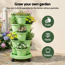 Green Fingers 5 Tier Vertical Garden Planter, Stackable Planters with Wheels, Light Green, Garden Bed, Garden Tower Indoor Outdoor, Auto Drainage System, for Strawberries, Herbs, Flowers, Vegetables - RnR Galore