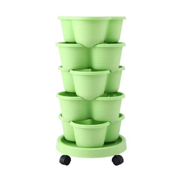 Green Fingers 5 Tier Vertical Garden Planter, Stackable Planters with Wheels, Light Green, Garden Bed, Garden Tower Indoor Outdoor, Auto Drainage System, for Strawberries, Herbs, Flowers, Vegetables - RnR Galore