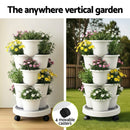 Green Fingers 5 Tier Vertical Garden Planter, Stackable Planters with Wheels, White, Garden Bed, Garden Tower Indoor Outdoor, Auto Drainage System, for Strawberries, Herbs, Flowers, Vegetables - RnR Galore