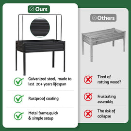 Green Fingers Elevated Metal Garden Bed Kit w Mini Greenhouse Cover 116x60cm Stand - Up Height Trellis - RnR Galore