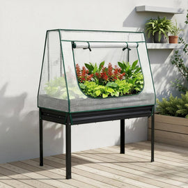 Green Fingers Elevated Metal Garden Bed Kit w Mini Greenhouse Cover 116x60cm Stand - Up Height Trellis - RnR Galore