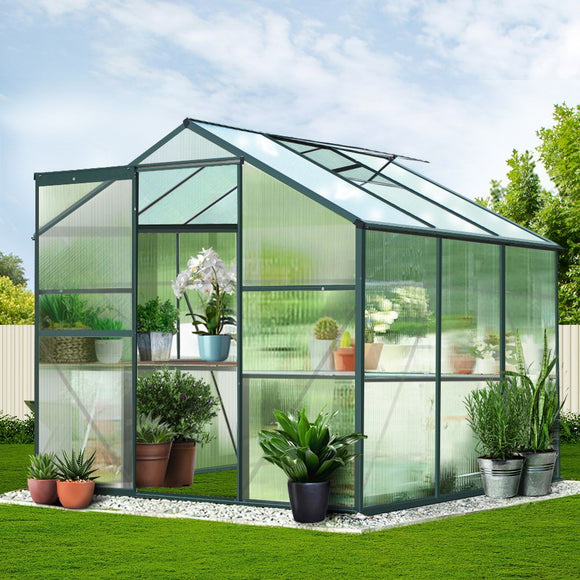 Green Fingers Greenhouse 1.9x1.9x1.83M Aluminium Polycarbonate Green House Garden Shed - RnR Galore