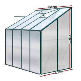 Green Fingers Greenhouse 2.52x1.27x2.13M Lean - to Aluminium Polycarbonate Green House Garden Shed - RnR Galore
