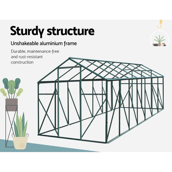 Green Fingers Greenhouse 4.43x2.44x2.15M Aluminium Polycarbonate Green House Garden Shed - RnR Galore