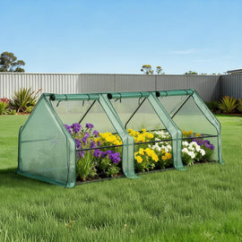 Green Fingers Mini Greenhouse 240x90x90cm Steel Frame PE Cover Outdoor Shelter - RnR Galore