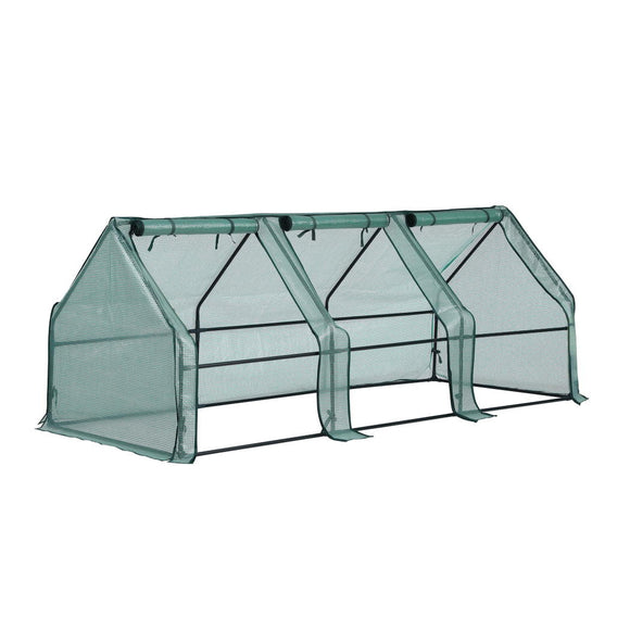 Green Fingers Mini Greenhouse 240x90x90cm Steel Frame PE Cover Outdoor Shelter - RnR Galore