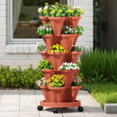 Green Fingers Raised Garden Bed 5 Tier Vertical Garden Brick Red Strawberry Stackable Planters Herbs Petunias - RnR Galore