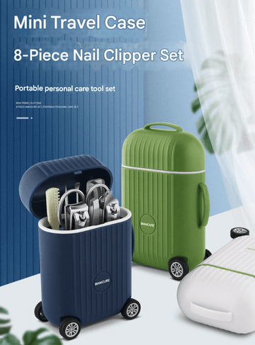 Green Mini Suitcase Manicure Set - 8 - Piece Portable Grooming & Nail Care Travel Kit - RnR Galore
