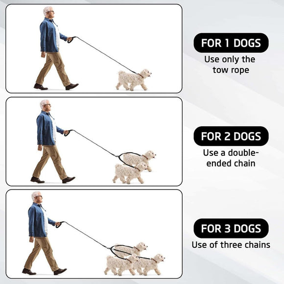 Grey 3 - in - 1 Tangle - Free Dog Leash for 1 - 3 Dogs - Heavy Duty Bungee Coupler with Reflective Stitching & Padded Handle - RnR Galore