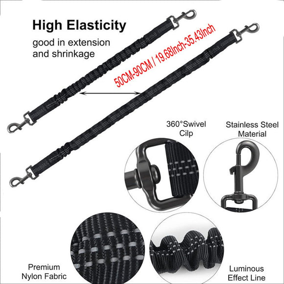 Grey 3 - in - 1 Tangle - Free Dog Leash for 1 - 3 Dogs - Heavy Duty Bungee Coupler with Reflective Stitching & Padded Handle - RnR Galore