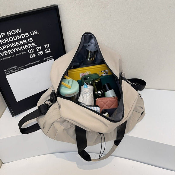 Grey and Black Large Capacity Travel Bag with Wet/Dry Separation - Canvas + Polyester, Lightweight Handbag for Short Trips and Fitness, Fits on Luggage - RnR Galore