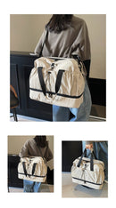 Grey and Black Large Capacity Travel Bag with Wet/Dry Separation - Canvas + Polyester, Lightweight Handbag for Short Trips and Fitness, Fits on Luggage - RnR Galore