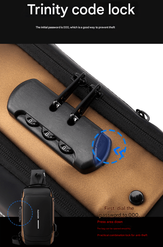 Grey and Brown Men's Anti - Theft Crossbody Sling Bag with USB Charging Port & Combination Lock - RnR Galore