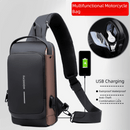 Grey and Brown Men's Anti - Theft Crossbody Sling Bag with USB Charging Port & Combination Lock - RnR Galore