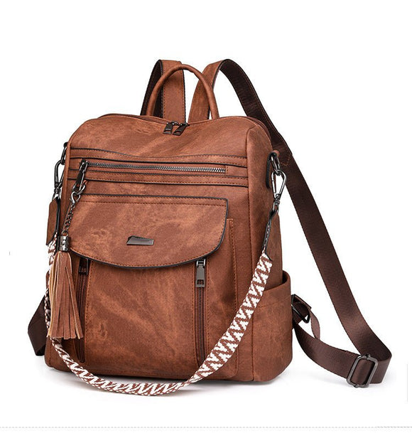Grey Chic Women's PU Leather Convertible Backpack - Anti - Theft Design, Multi - Pocket Shoulder Bag with Tassel - RnR Galore