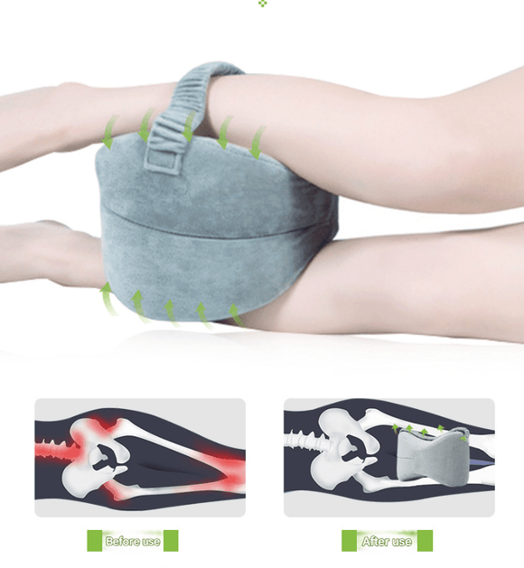Grey Ergonomic Memory Foam Knee Pillow for Side Sleepers - Leg Positioner for Sciatica, Back, Hip & Joint Pain Relief - RnR Galore