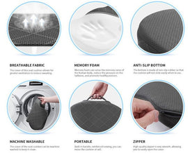 Grey Ergonomic Memory Foam U - Shaped Seat Cushion - Breathable Orthopedic Pressure Relief Pillow with ZIpper Cover & Handle (45 x 36 CM) - RnR Galore