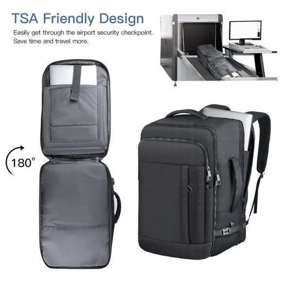 Grey Expandable 17 - Inch Laptop Travel Backpack with USB Port - Durable TSA Friendly Carry - on Luggage Bag - RnR Galore