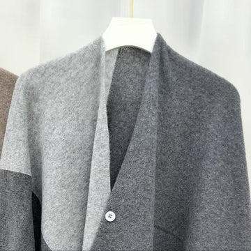 Grey Pure Wool Extra Large Shawl Scarf Color Block Multi - functional Warm Cashmere Cape Poncho - RnR Galore