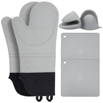 Grey Set BPA - Free Non - Slip Silicone Oven Mitts - Heat Resistant Gloves with Honeycomb Pattern for Kitchen Safety - RnR Galore