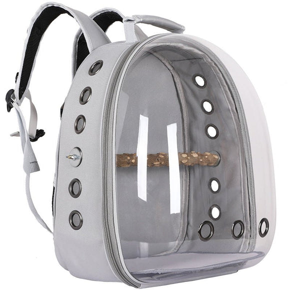 Grey Stylish Transparent PVC Pet Carrier Backpack - Large Capacity, Multi - Use for Birds & Cats(Including Wooden Stick) - RnR Galore