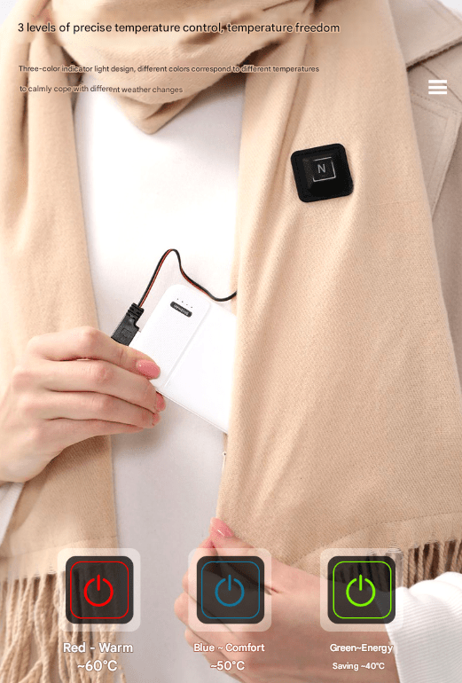 Grey USB Electric Heated Scarf - 3 - Level Heat Setting Winter Neck Warmer - RnR Galore