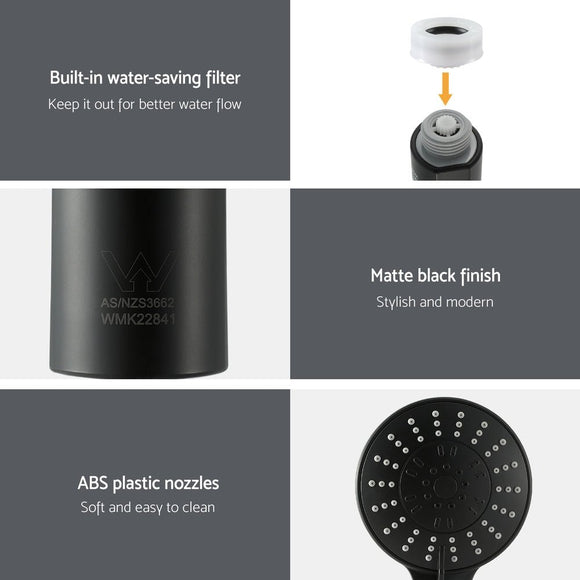 Handheld Shower Head 4.5" High Pressure 5 Modes Poweful Round Black - RnR Galore