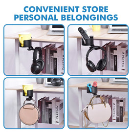 Heavy - Duty All - Metal Desk Clamp with 360 - Degree Swivel Headphone Hanger & Cup Holder(black) - RnR Galore