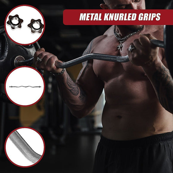 Heavy Duty EZ Curl Barbell – Weightlifting Bar with Spinlock Collars for Gym Training - RnR Galore