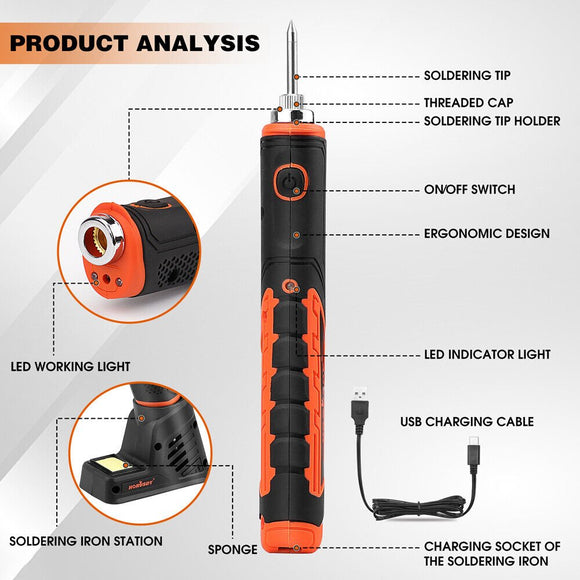 HORUSDY 8W 4V Max Cordless Soldering Iron Rechargeable with Lithium-Ion Battery - RnR Galore