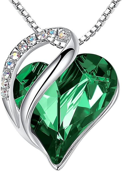 Infinity Love Heart Necklace, Birthstone Necklace for Women, Jewelry for Women with Healing Crystals, Allergy Free Pendant Necklace - 05 - May - Emerald Green - RnR Galore