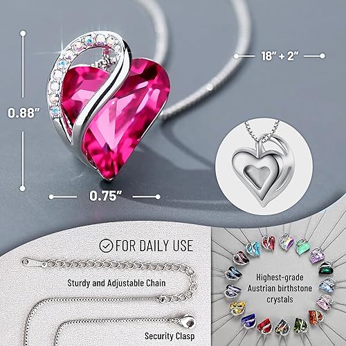 Infinity Love Heart Necklace, Birthstone Necklace for Women, Jewelry for Women with Healing Crystals, Allergy Free Pendant Necklace - 10b - October - Tourmaline Pink - RnR Galore