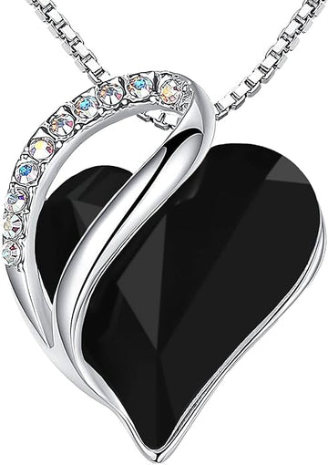 Infinity Love Heart Necklace, Birthstone Necklace for Women, Jewelry for Women with Healing Crystals, Allergy Free Pendant Necklace - 13b - Protection - Jet Black - RnR Galore