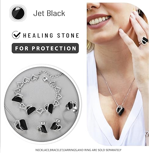 Infinity Love Heart Necklace, Birthstone Necklace for Women, Jewelry for Women with Healing Crystals, Allergy Free Pendant Necklace - 13b - Protection - Jet Black - RnR Galore