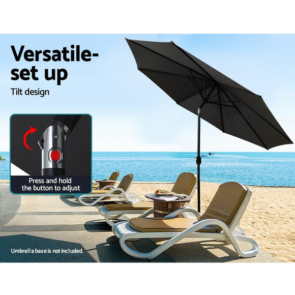 Instahut 2.7m Outdoor Umbrella w/Base Pole Stand Garden Beach Black - RnR Galore