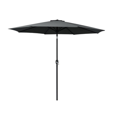 Instahut 2.7m Outdoor Umbrella w/Base Pole Stand Garden Beach Black - RnR Galore