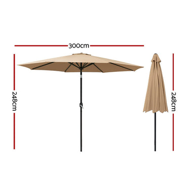 Instahut 3m Outdoor Umbrella Beach Pole Garden Patio Tilt Beige - RnR Galore