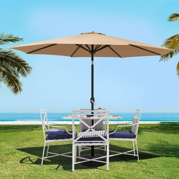 Instahut 3m Outdoor Umbrella Beach Pole Garden Patio Tilt Beige - RnR Galore