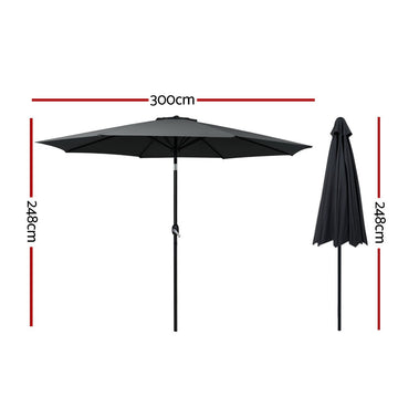 Instahut 3m Outdoor Umbrella Beach Pole Garden Patio Tilt Black - RnR Galore