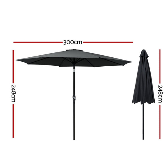 Instahut 3m Outdoor Umbrella Beach Pole Garden Patio Tilt Black - RnR Galore