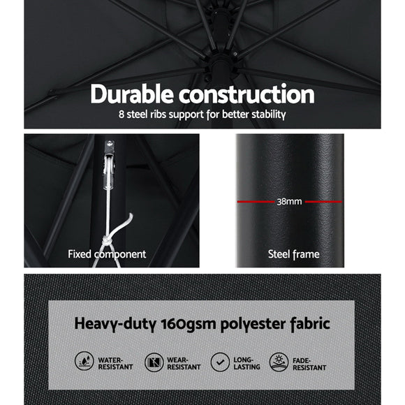 Instahut 3m Outdoor Umbrella Beach Pole Garden Patio Tilt Black - RnR Galore