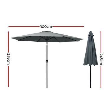 Instahut 3m Outdoor Umbrella Beach Pole Garden Patio Tilt Charcoal - RnR Galore